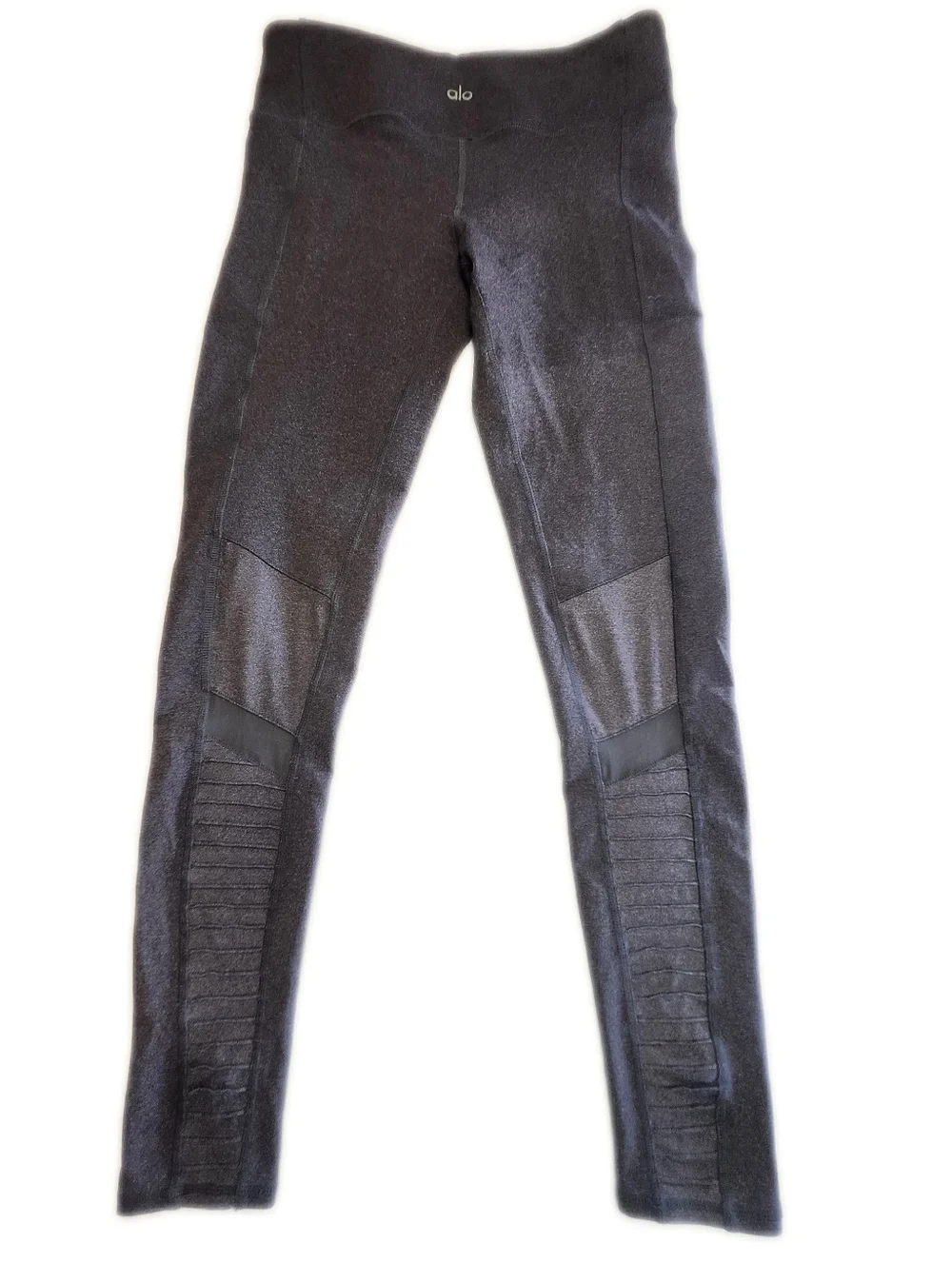 Alo Mid Rise Full Length Moto Legging In Airsoft Charcoal/Maroon, M